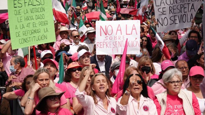 Marea Rosa marcha contra sobrerrepresentación en el INE El Tecolote Diario