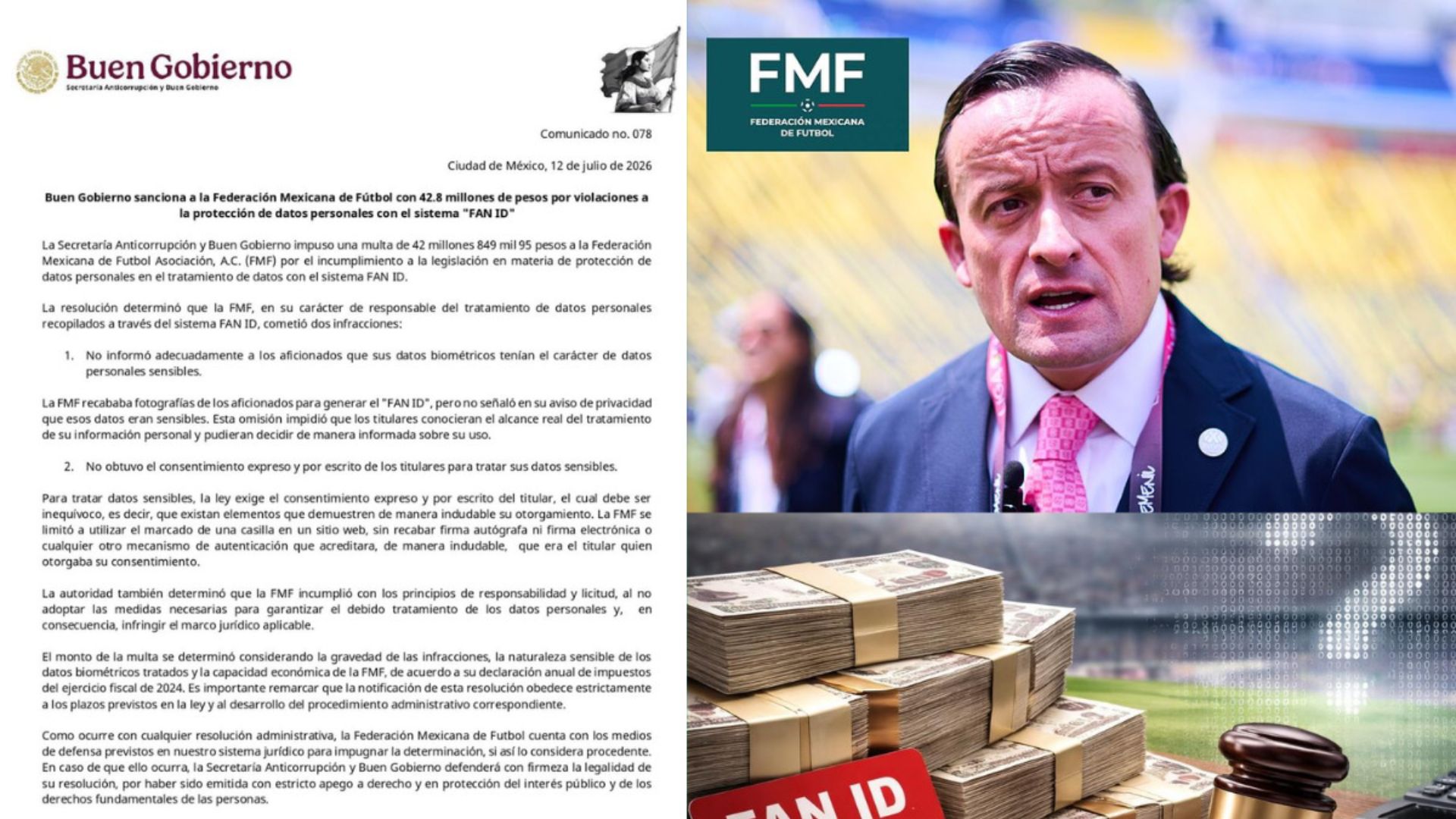 FMF recibe multa de 42.8 millones de pesos por irregularidades en el FAN ID  | El Tecolote Diario